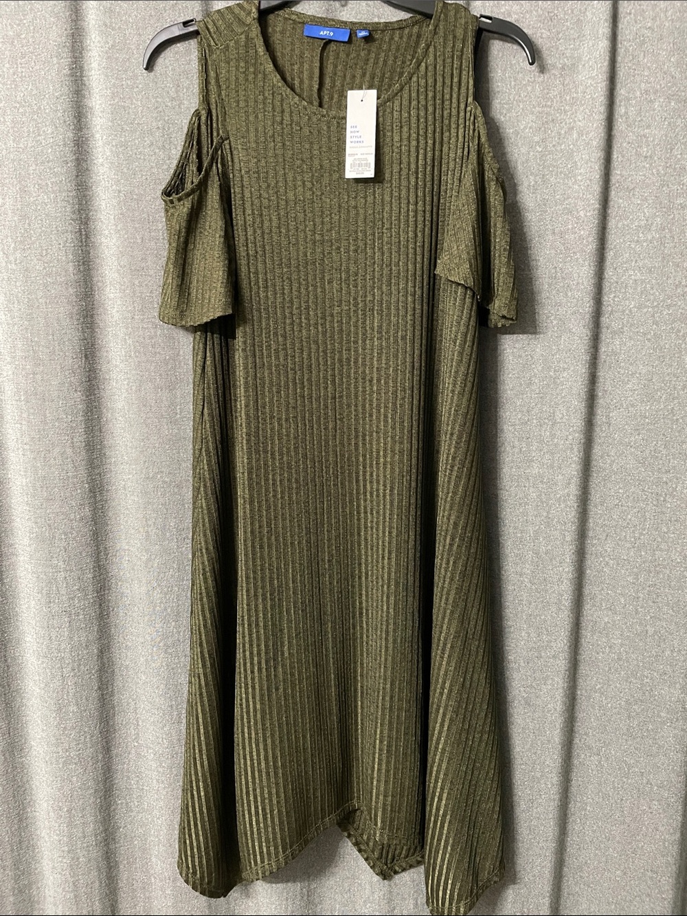 Apt. 9 Olive Cold-Shoulder Ribbed, Lined A-Line Dress